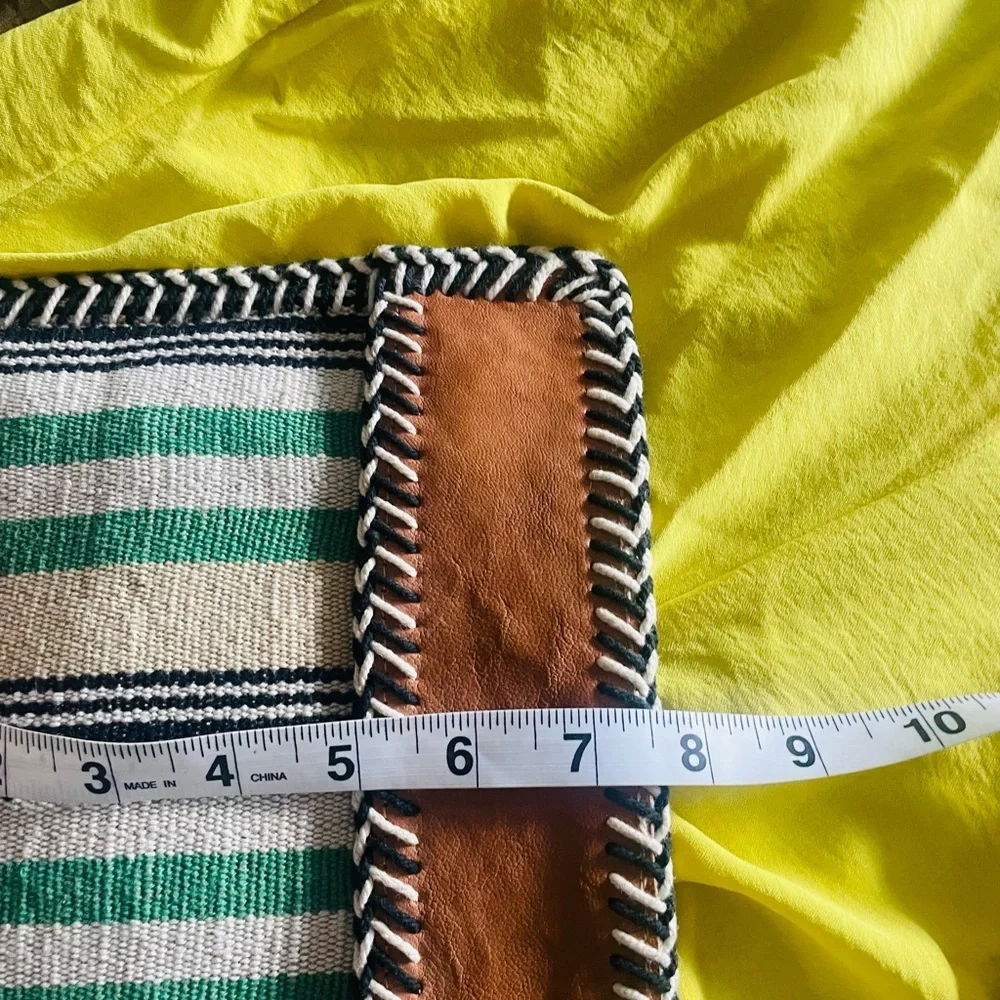 Shiraleah Boho Green Striped Leather Clutch
